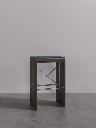 Hoker KANT designerski skóra, drewno, metal czarny