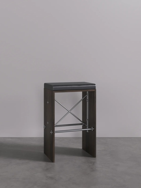 Hoker KANT designerski skóra, drewno, metal czarny