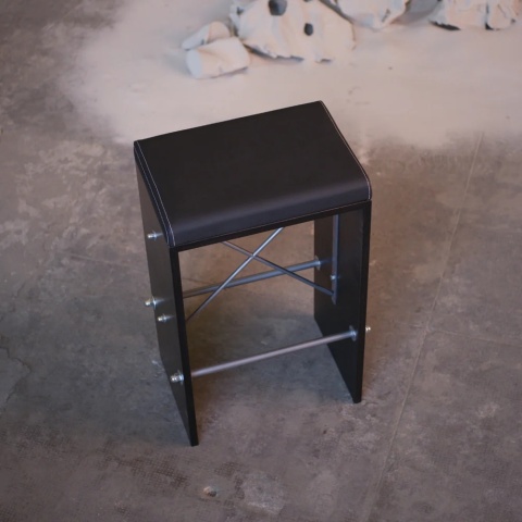 Hoker KANT designerski skóra, drewno, metal czarny