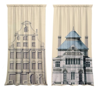 Komplet zasłon zaciemniających TOWN HOUSE designerskie grafika
