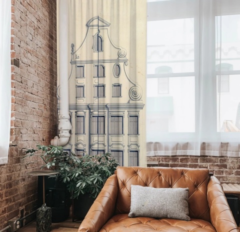 Komplet zasłon zaciemniających TOWN HOUSE designerskie grafika
