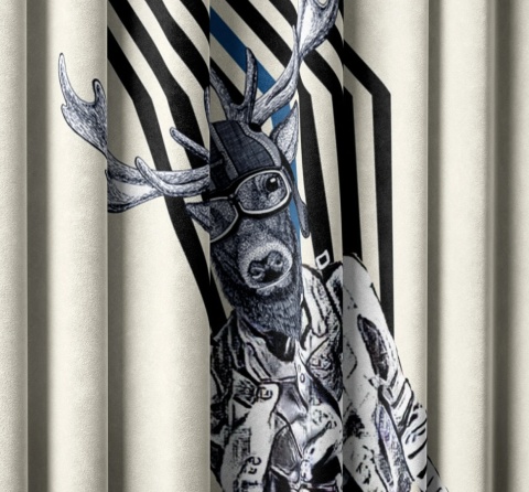 Komplet zasłon zaciemniających RUDOLF designerskie grafika