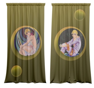 Komplet zasłon zaciemniających RETROGRADACJA designerskie grafika