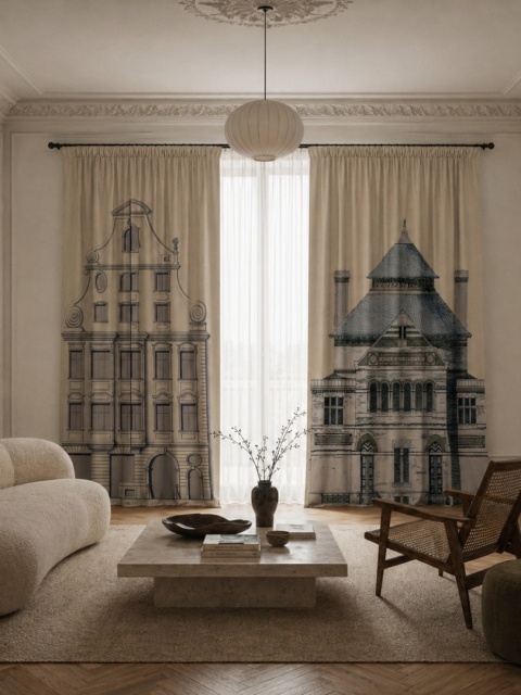 Komplet zasłon zaciemniających TOWN HOUSE designerskie grafika