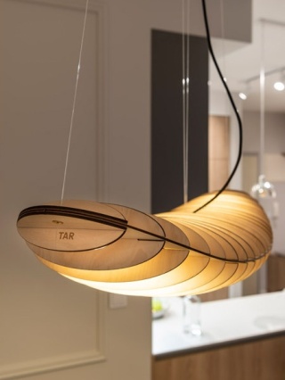 Lampa wisząca ZEPPELIN ze sklejki LED L150 nowoczesna beżowa