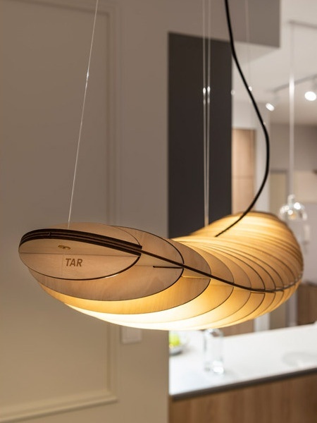 Lampa wisząca ZEPPELIN ze sklejki LED L150 nowoczesna beżowa