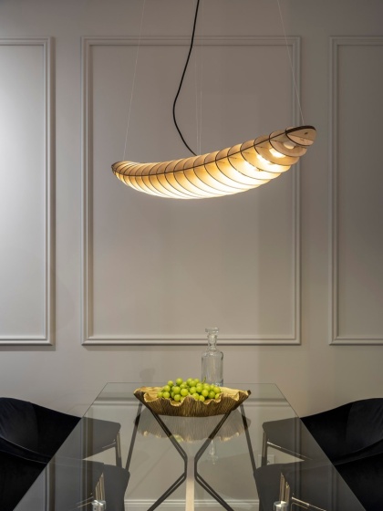 Lampa wisząca ZEPPELIN ze sklejki LED S90 nowoczesna beżowa do salonu, przedpokoju lub sypialni