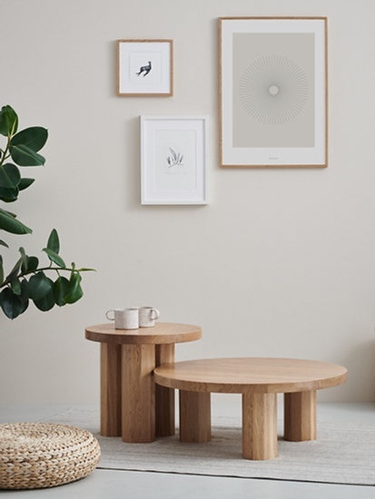 Stolik kawowy COLONNA Large 30 x 80 cm dębowy nowoczesny jasny do salonu