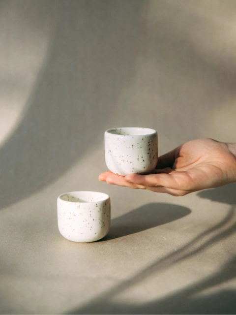 Duet czarek ceramicznych PopUp 80 ml ze spodkiem szkliwiona porcelana do kuchni