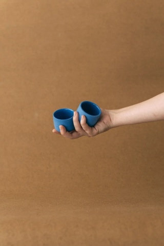 Duet czarek ceramicznych PopUp 80 ml ze spodkiem szkliwiona porcelana do kuchni