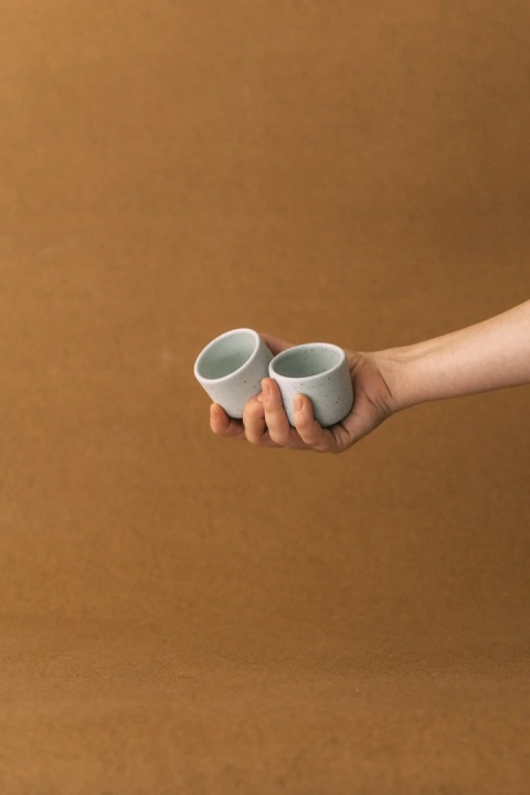 Duet czarek ceramicznych PopUp 80 ml ze spodkiem szkliwiona porcelana do kuchni