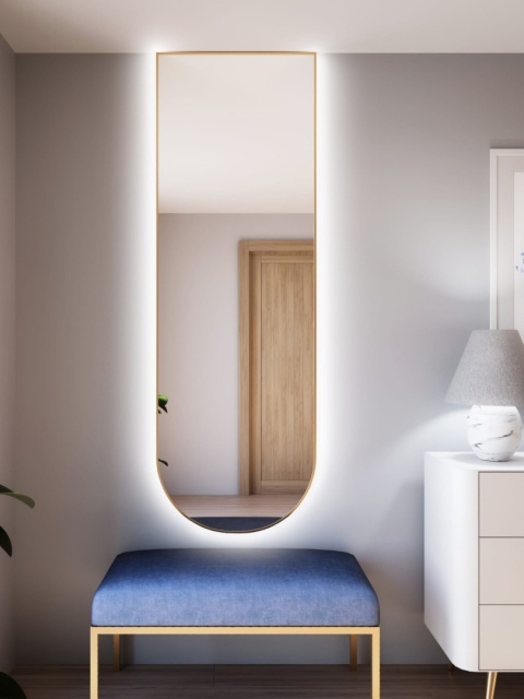 Lustro Tiny Border PASTILLE CUT LED do łazienki przedpokoju eleganckie z podświetlaną ramą