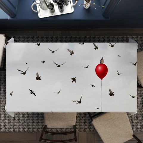 Obrus welurowy RED BALLON designerski wzór ptaki balon jasny