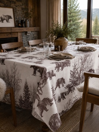 Obrus welurowy BEAR designerski wzór niedźwiedź brązowy