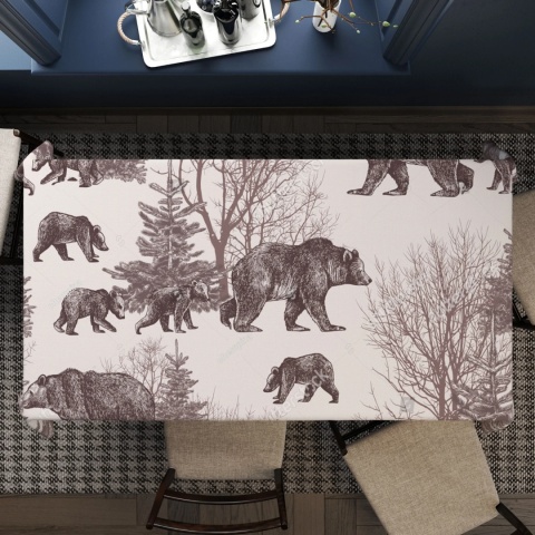 Obrus welurowy BEAR designerski wzór niedźwiedź brązowy