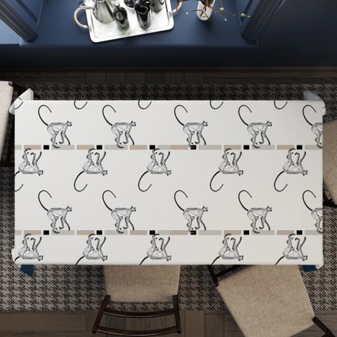 Obrus welurowy MONKEY designerski wzór małpka jasny