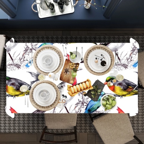 Obrus welurowy BIRDS designerski wzór papugi kolorowy