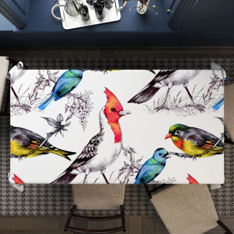 Obrus welurowy BIRDS designerski wzór papugi kolorowy