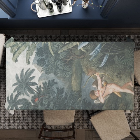 Obrus welurowy HAVEN designerski wzór anioł zielony