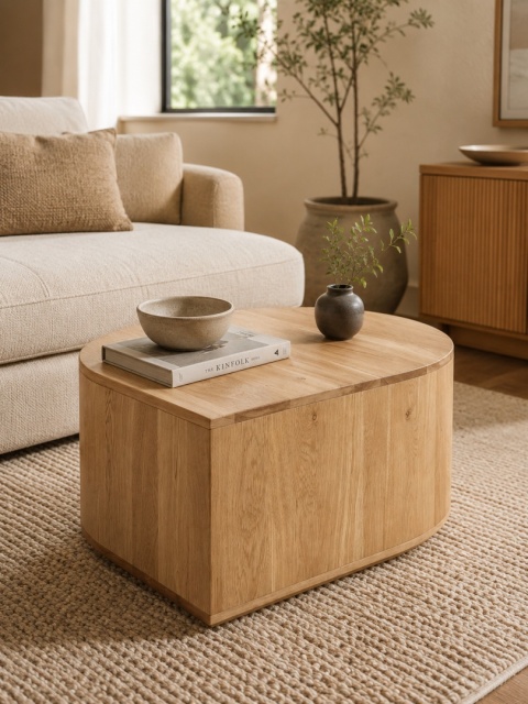 Stolik kawowy COFFEE DROP 80 x 40 cm lite drewno dąb naturalny