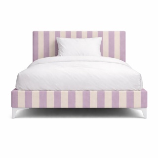 Łóżko dziecięce CANDY STRIPES LILAC tapicerowane z zagłówkiem w liliowe pasy do pokoju dziecka