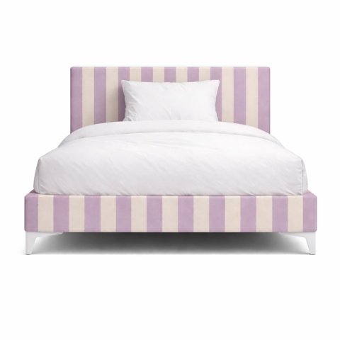 Łóżko dziecięce CANDY STRIPES LILAC tapicerowane z zagłówkiem w liliowe pasy do pokoju dziecka
