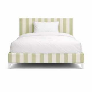 Łóżko dziecięce CANDY STRIPES LIME tapicerowane z zagłówkiem w limonkowe pasy do pokoju dziecka