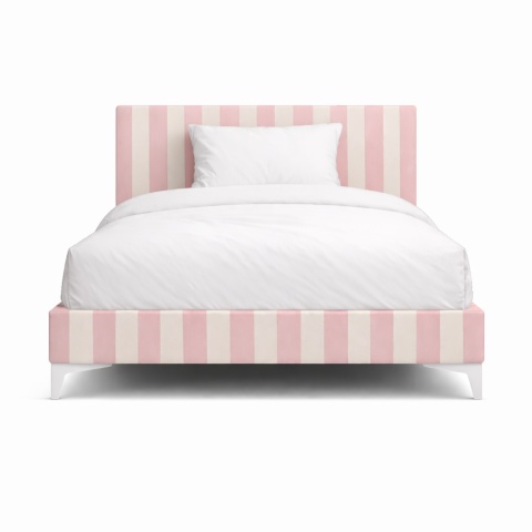Łóżko dziecięce CANDY STRIPES PINK tapicerowane z zagłówkiem w różowe pasy do pokoju dziecka
