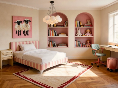 Łóżko dziecięce CANDY STRIPES PINK tapicerowane z zagłówkiem w różowe pasy do pokoju dziecka