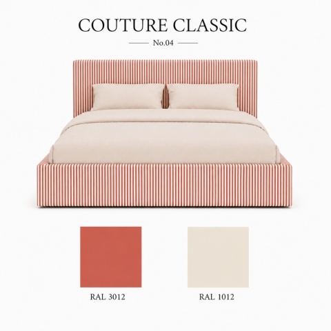 Łóżko tapicerowane COUTURE CLASSIC No.4 designerskie z zagłówkiem w koralowe pasy do sypialni