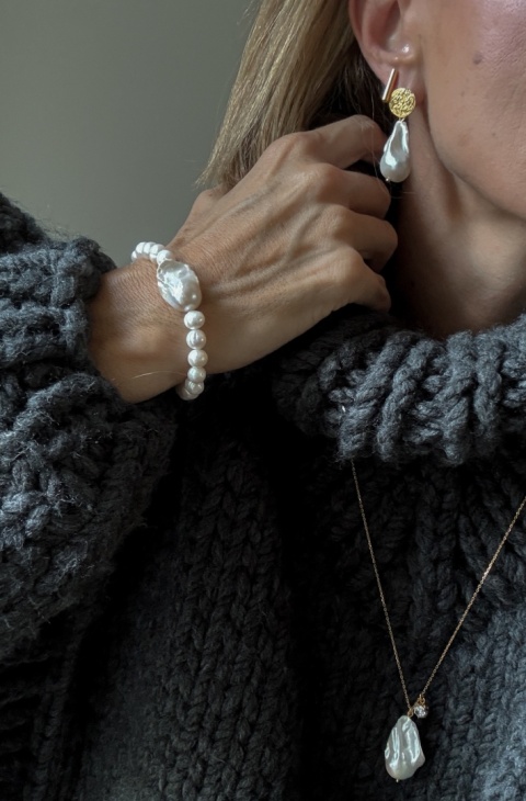Bransoletka damska srebrna z pereł naturalnych z barokową perłą elegancka dla kobiet