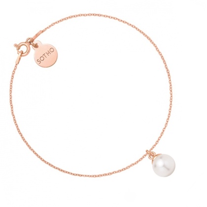 Bransoletka srebrna 925 pozłacana różowym złotem - z białą perłą Swarovski Crystal