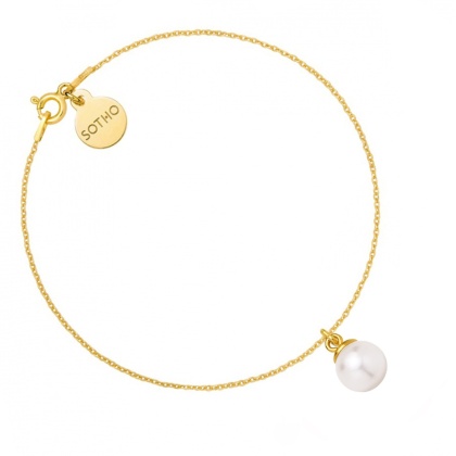 Bransoletka srebrna 925 pozłacana - z białą perłą Swarovski Crystal