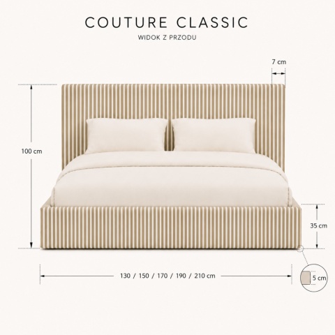 Łóżko tapicerowane COUTURE CLASSIC No.7 designerskie z zagłówkiem w zielone pasy do sypialni