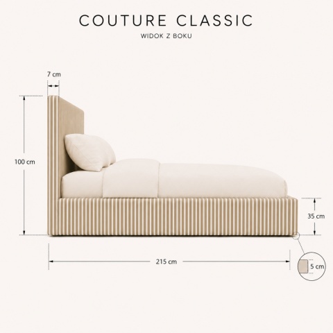 Łóżko tapicerowane COUTURE CLASSIC No.7 designerskie z zagłówkiem w zielone pasy do sypialni