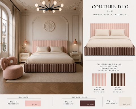 Łóżko tapicerowane COUTURE DUO No.9 designerskie z zagłówkiem kolorowe do sypialni