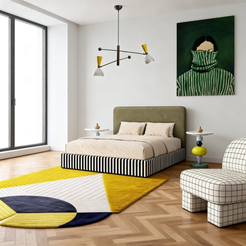 Łóżko tapicerowane DISSONANCE ATELIER No.4 designerskie z zagłówkiem zielone do sypialni