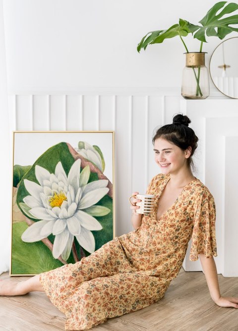 Plakat Mary Vaux zielone kwiaty do salonu lub sypialni
