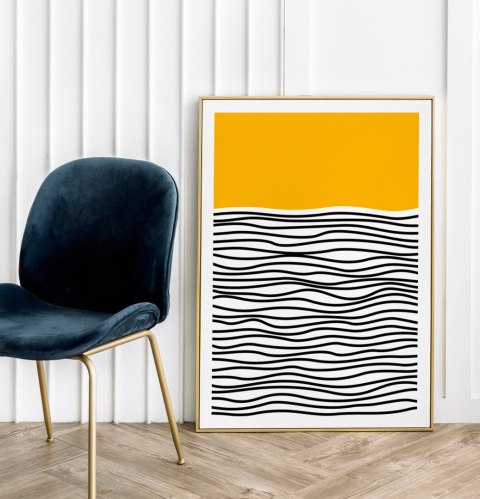 Plakat żółto-czarna abstrakcja pattern do salonu lub sypialni