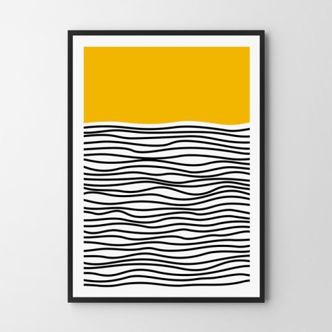 Plakat żółto-czarna abstrakcja pattern do salonu lub sypialni