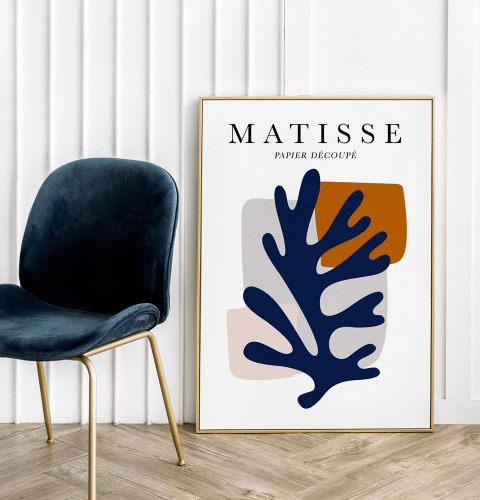 Plakat Matisse granatowy liść kompozycja do salonu lub sypialni