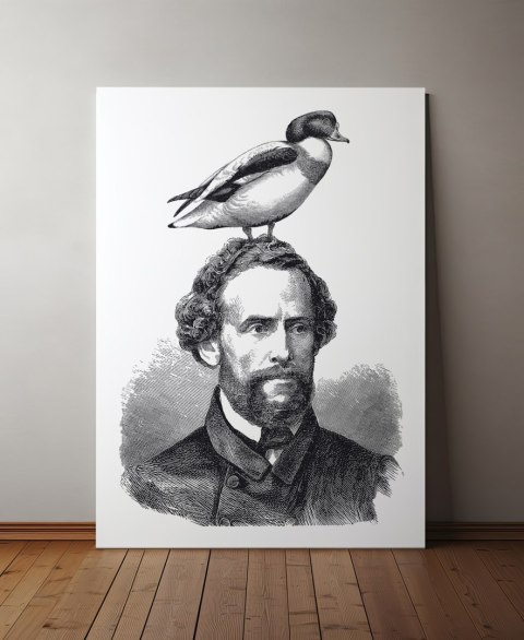 Plakat portret z ptakiem na głowie do salonu lub sypialni