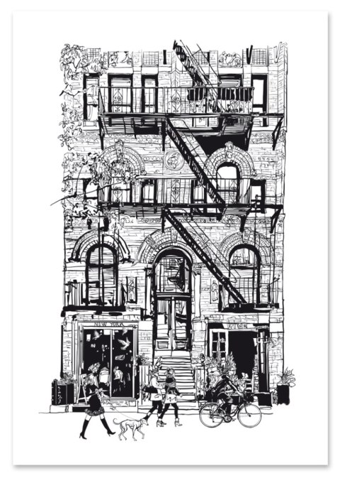 Plakat kamienica New York szkic do salonu lub sypialni