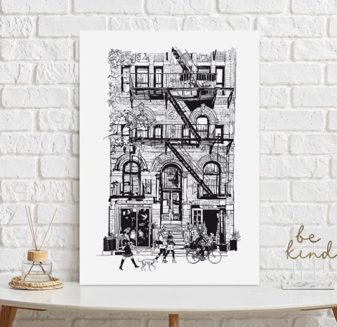 Plakat kamienica New York szkic do salonu lub sypialni
