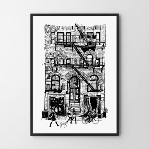 Plakat kamienica New York szkic do salonu lub sypialni