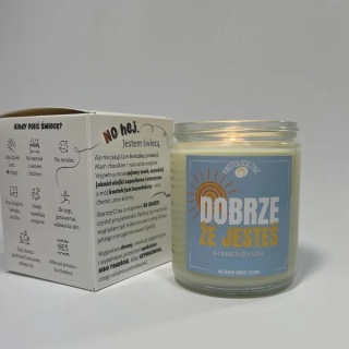 Dobrze, że jesteś, bez Ciebie byłoby z dupy - świeca sojowa 250 ml
