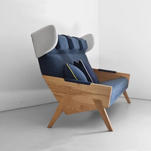 Sofa LIU trzyosobowa lite drewno nowoczesna do salonu lub biura
