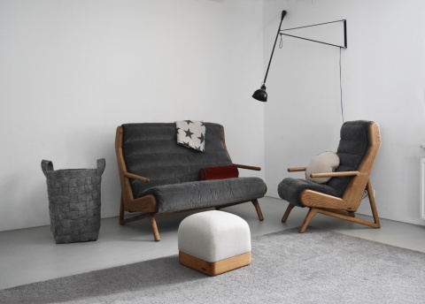 Sofa pikowana CAMELEON dwuosobowa nowoczesna dębowa do salonu