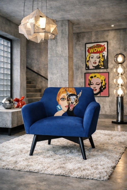 Fotel tapicerowany POP-ART synergia designerski do salonu lub sypialni