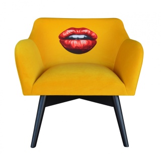 Fotel tapicerowany POP-ART usta designerski żółty do salonu lub sypialni